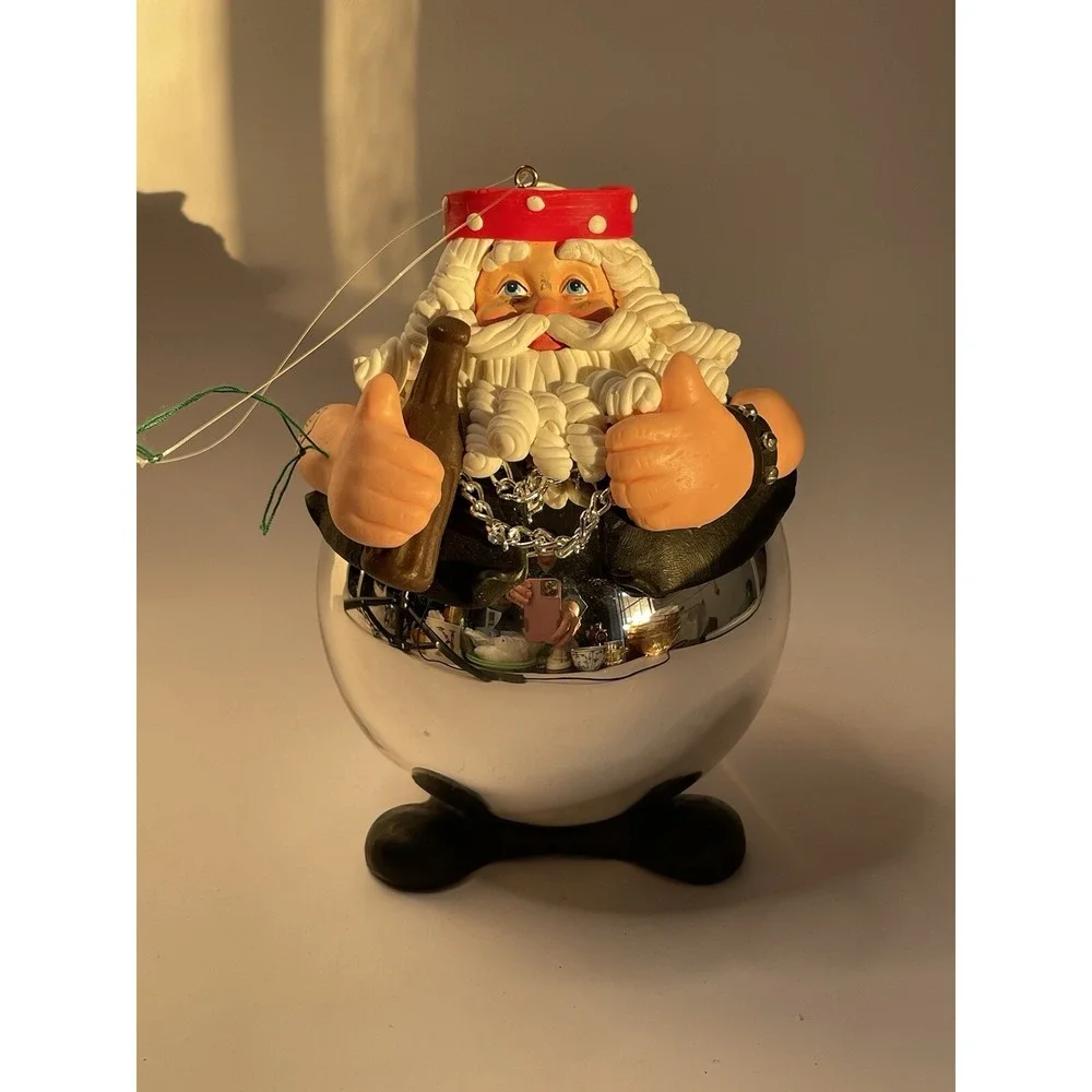 Christmas Santa Biker Ornament with Tatoo VTG Born to Be Wild Missing Glasses